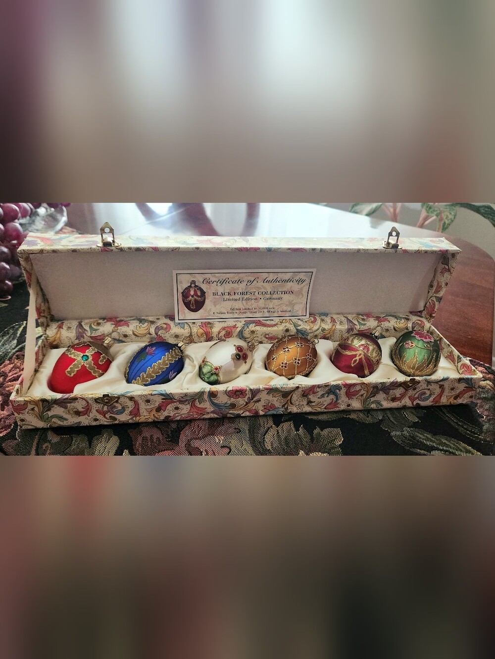 Vintage 2001 Black Forest Collection German Glass Egg Ornaments with COA and Box